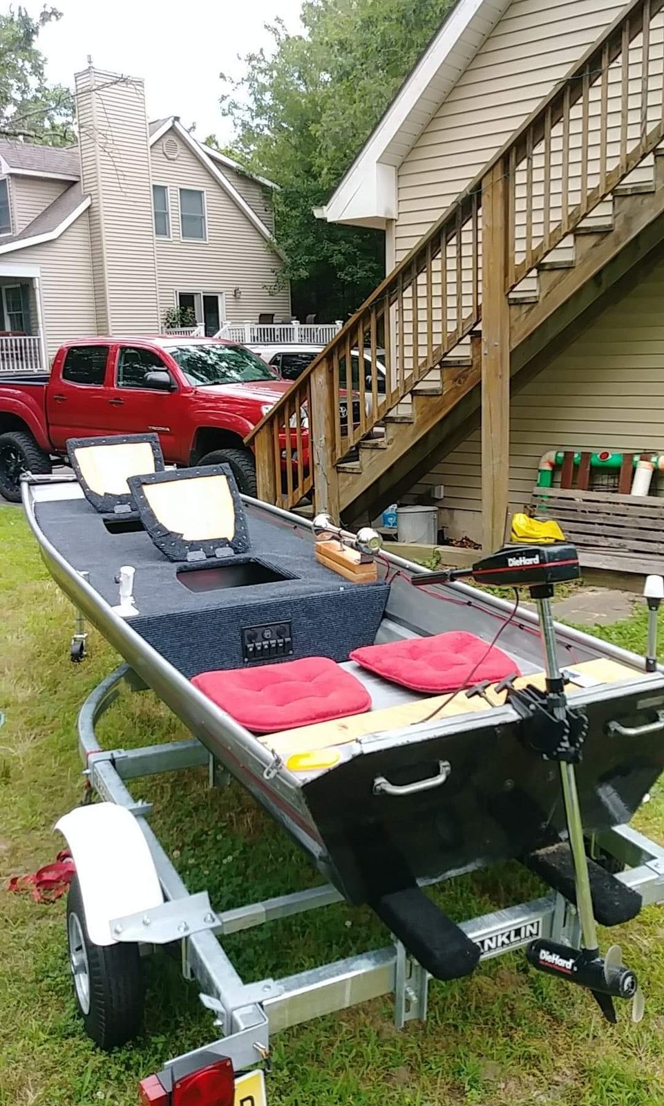 Pedestal seat backs and a bow-mounted trolling motor added